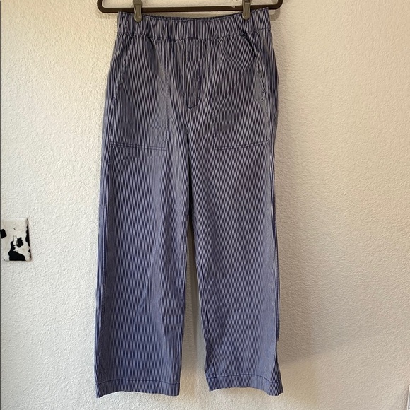 Gap Women's Easy High Rise Wide Leg Blue Stripe Nautical Preppy Khakis Pants S - Picture 2 of 8